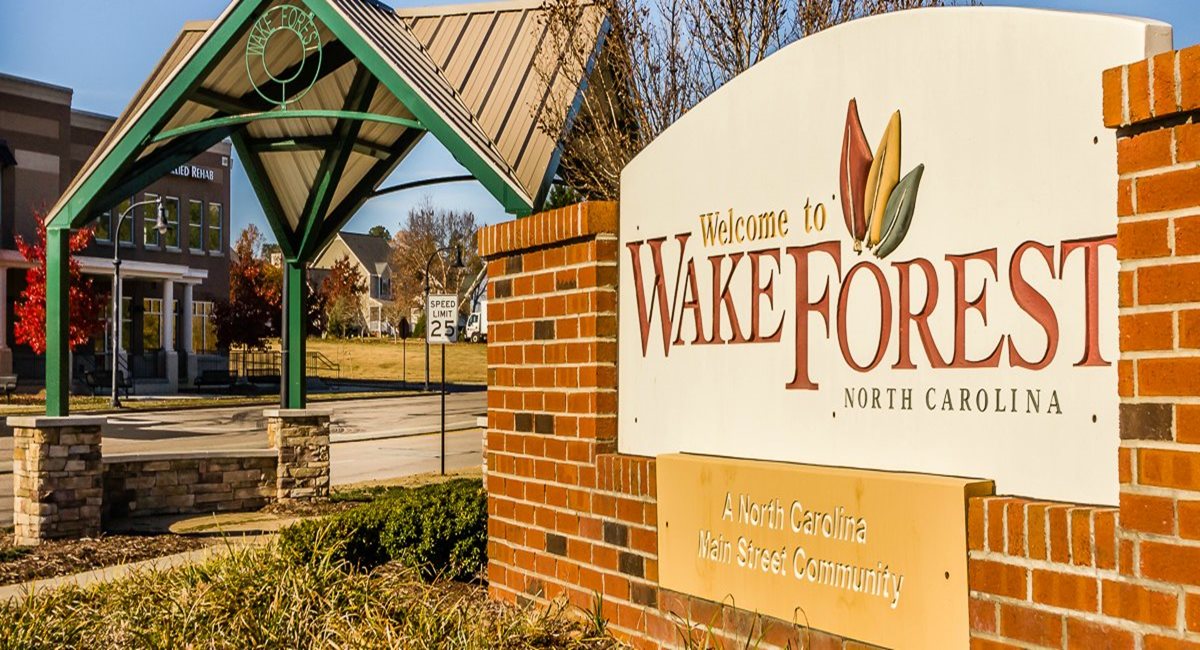 Welcome to Wake Forest, North Carolina town sign, the service area for White's plumbing services