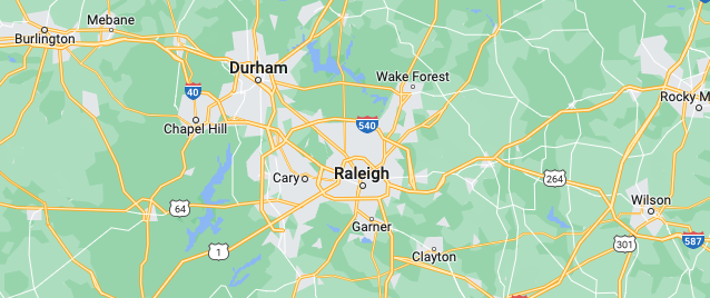 Map of Raleigh Durham Area and other service areas of White's Plumbing