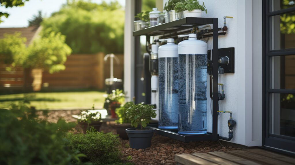Beyond the Backdoor. House Water Filtration System In The Backyard. 