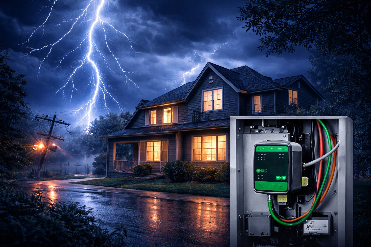Whole-house surge protector installed at an electrical panel in Wake Forest, NC